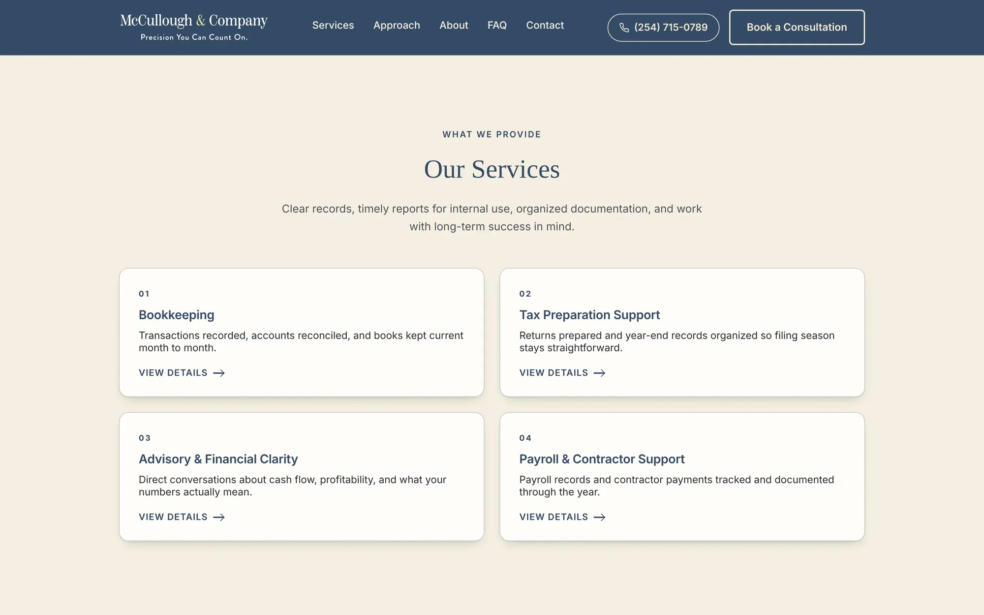 Four services, each one tap from the details.