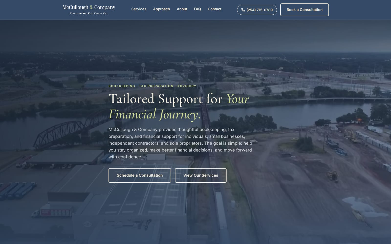 The McCullough & Company homepage with its aerial hero reel